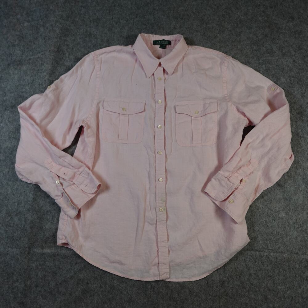 Ralph Lauren Top Womens Large Linen Lagenlook Beachy Long Sleeve Pink